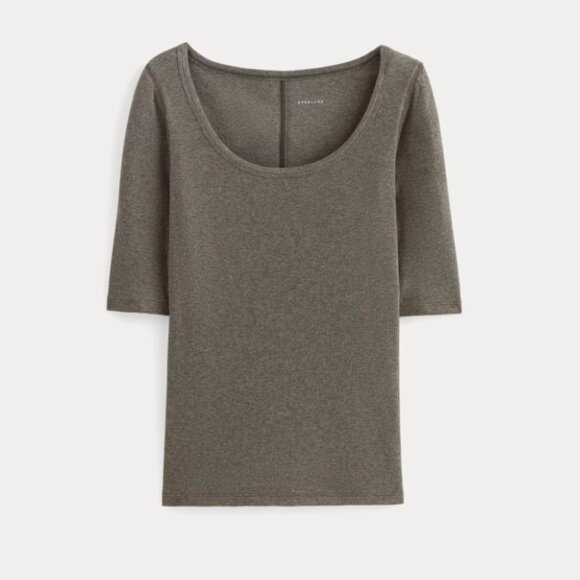 Everlane Tops - Everlane The Luxe Rib Scoop-Neck Tee - Heathered Fatigue
